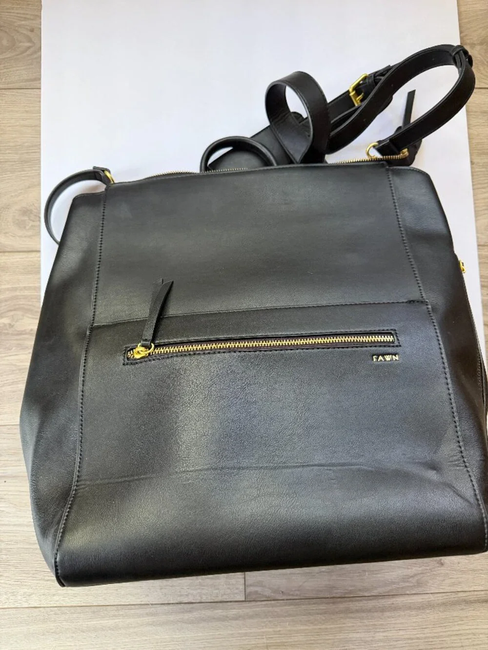 Fawn Design Square Black Faux Leather Diaper Bag